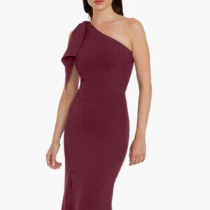 NWT Small "Dress the Population" Georgina Burgundy 1-Shoulder Tea Length Gown
